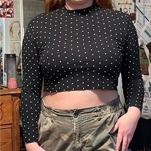 Black Crop Top Turtleneck with White Polka Dots